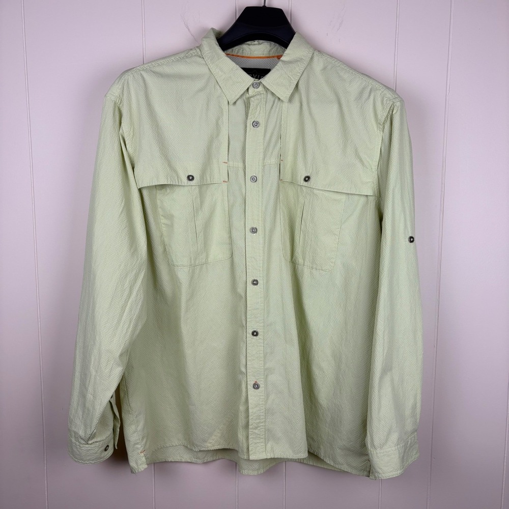 Orvis XXL Seersucker Fishing Shirt Green Gingham Long Sleeve Ventilated Mesh